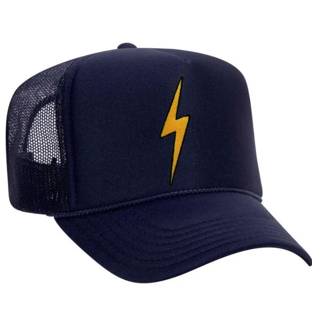 Aviator Nation Navy Trucker Hat with Yellow Lightning Bolt